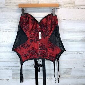 NWT Adore Me Red Black Lace Corset Bustier Garter Lingerie 2X Burlesque Goth